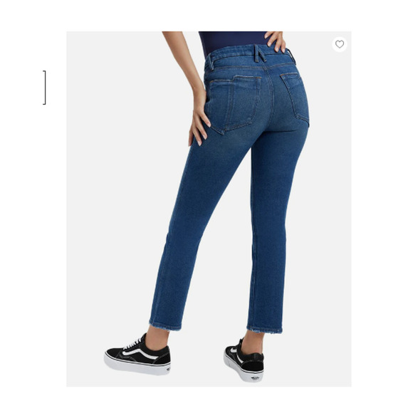 GOOD AMERICAN Blue Raw Distressed Good Curve Straight Leg Denim Jeans Size 6 NWT - Picture 4 of 16